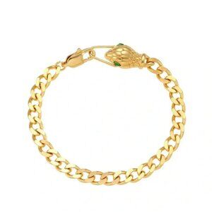 Serpenti Green Eyes Snake 18K Gold Stainless Steel Waterproof Chain Bracelet